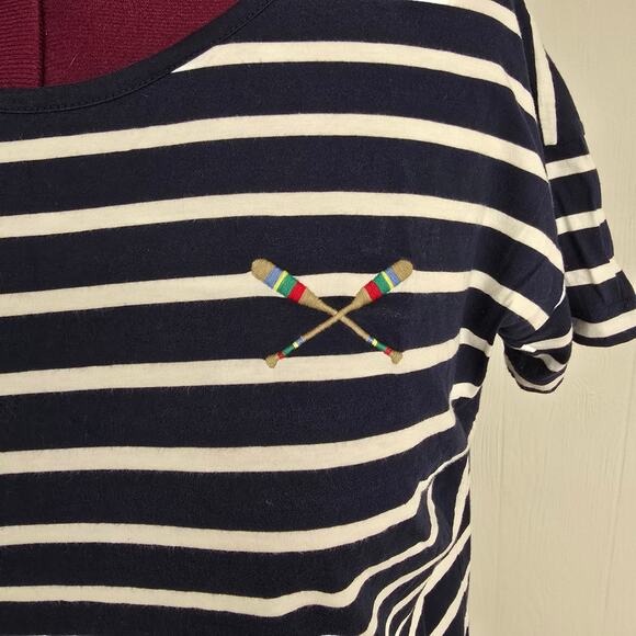 Women's LOFT Blue & White Striped Oversized Cropped Casual Tee | Size Small - Picture 3 of 6